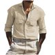 thumbnail image 2 of pstuiky camisa de manga larga para hombre, Camisa informal de moda para hombre, con cuello en V y mangas cortas, transpirable y con botones. tops de invierno para hombre s, 2 of 6