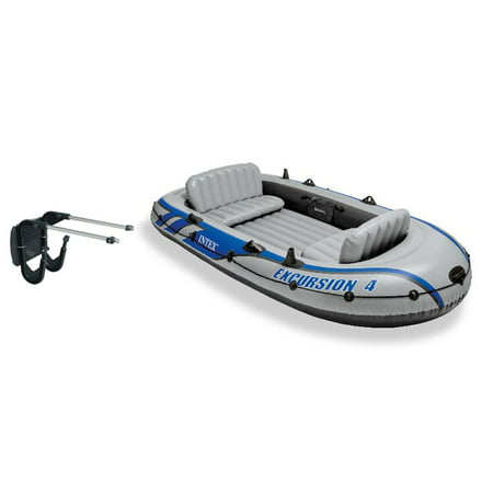 Intex Excursion 4 Inflatable River/Lake Boat Raft Set & Motor Mount