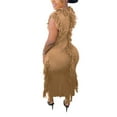 thumbnail image 4 of Bigersell Women Dress Women Casual Short Sleeve All-match Solid Color Knitted Sleeveless Tassel Dress Female Dresses Regular Wrap Dresses, Style 35903, Khaki L, 4 of 9