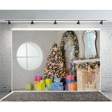 Image of GreenDecor 7x5ft Christmas Interior Decoration Photography Background Xmas Tree Backdrop Chic Gift Fireplace Baby Kid Girl Adult Portrait New Year Present Photoshoot Studio Props Video Drape