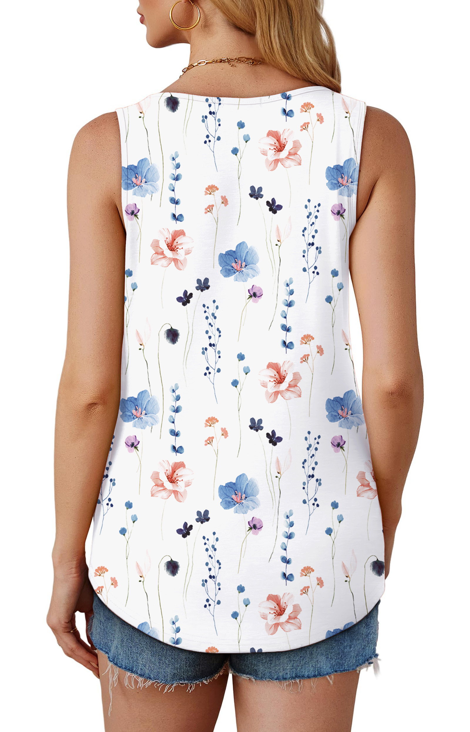 Fantaslook Women's Pleated Crew Neck Tank Top, Beige Floral photo 4