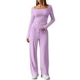 thumbnail image 2 of QATAINLAV 2 Piece Lounge Sets for Women Long Sleeve Wide Leg Tracksuits Solid Causal Loungewear Matching Set Fall Outfits, Purple, XXL, Spring Savings, 2 of 10