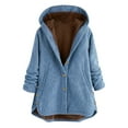 thumbnail image 1 of WEIYLL Fall Jackets for Women 2025 Solid Color Long Sleeve Zipper Hooded Long Warm Button Fashion Blue Fall Clothes Size 3XL, 1 of 6