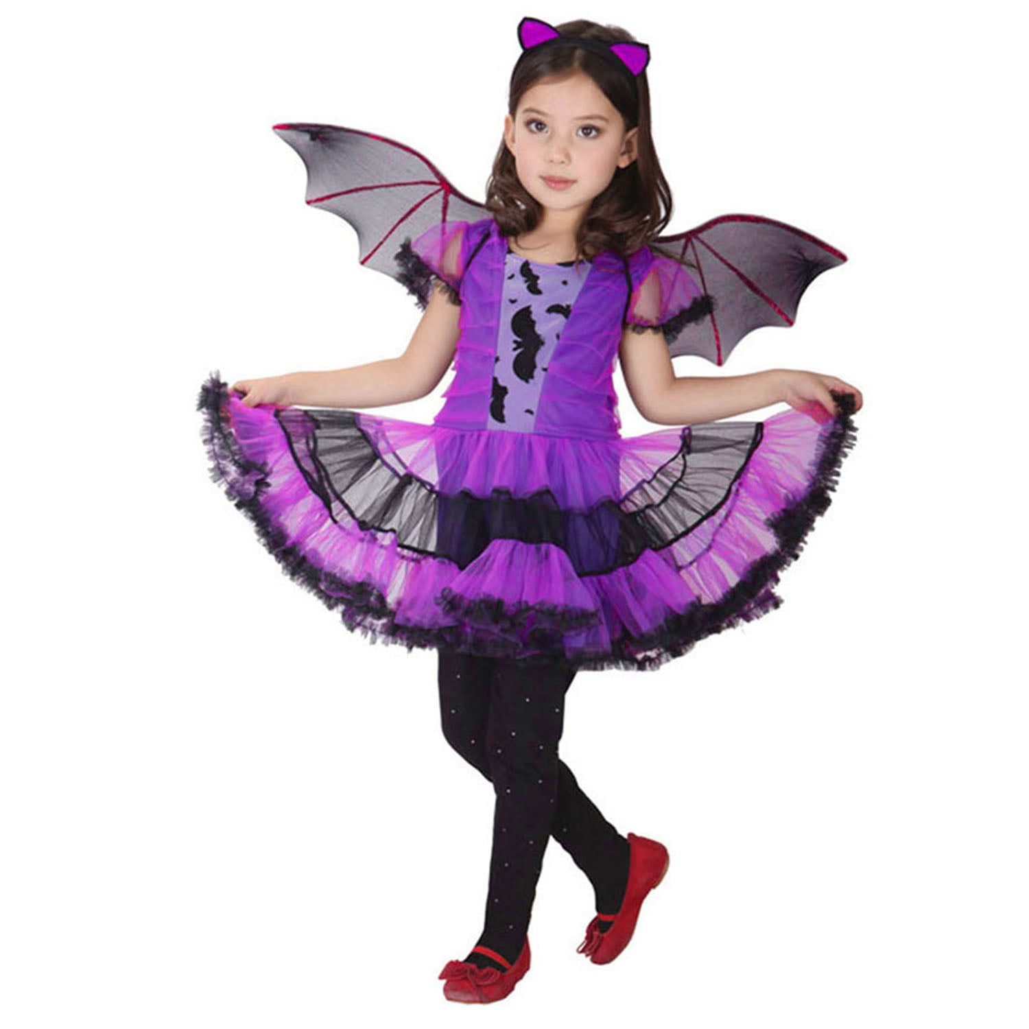 New Girls Halloween Twirl Dress with Neon Bats Size 12/14