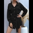 thumbnail image 4 of Vestido Camisero Midi de Larga para Mujer, Informal, Liso, con Botones, Bajo Curvo y Cinturón. Negro M, 4 of 10