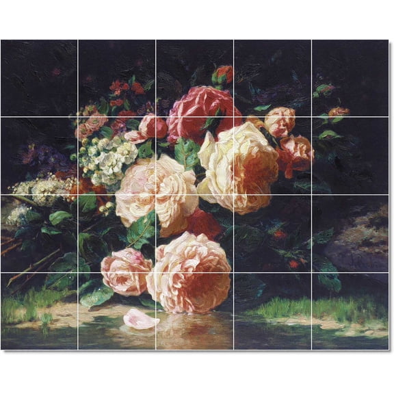 Ceramic Tile Mural-Jean Baptiste Robie Flowers Painting 172. 18" w x 24" h using (12) 6 x 6 ceramic tiles