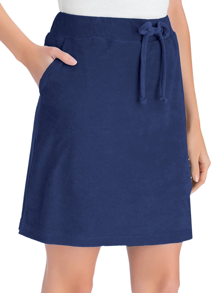 Collections Etc Drawstring Terry Cloth Skort with Attached Shorts Machine Wash Side Pockets
