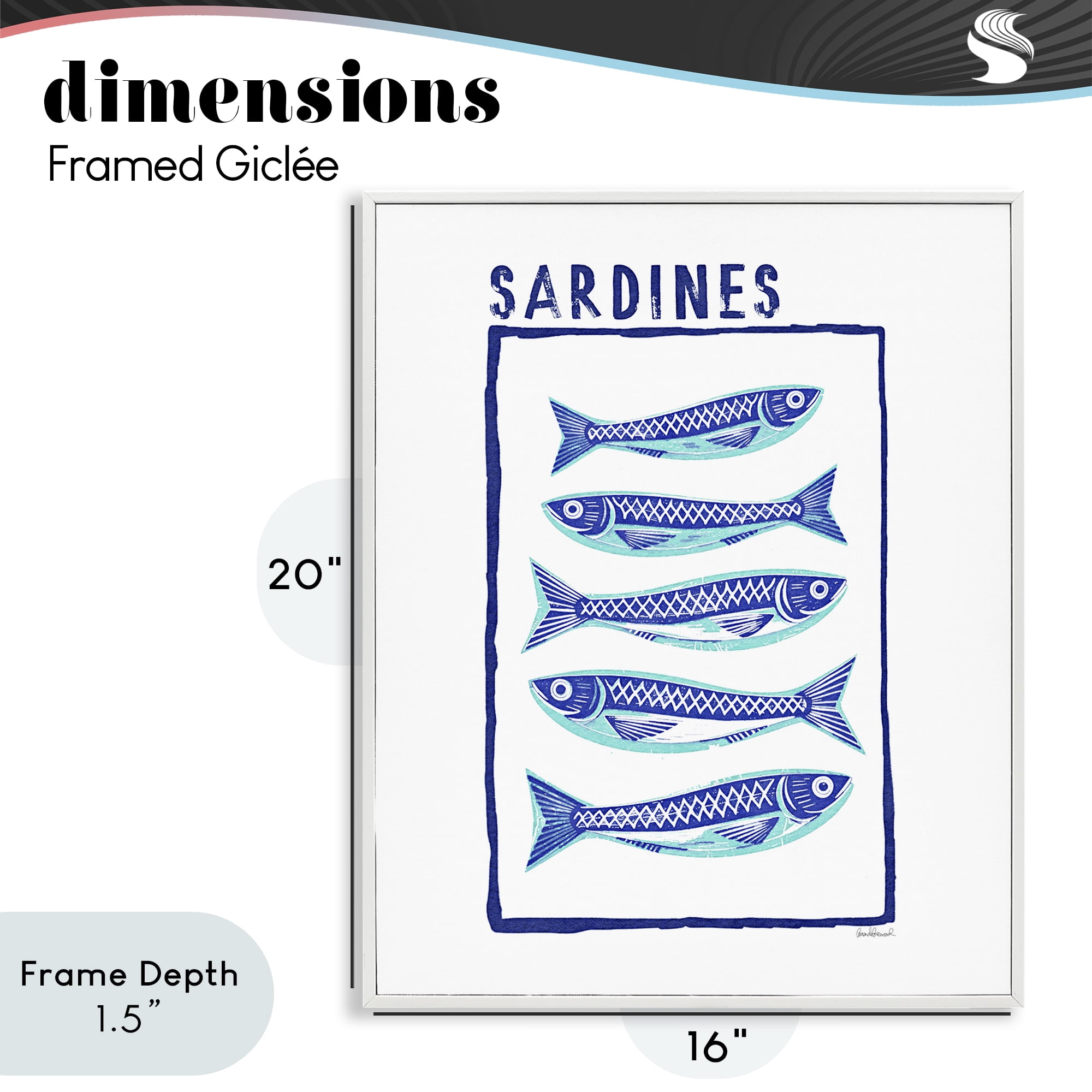 Stupell Industries Blocked Sardines Pattern White Framed Giclee Art, design by Amanda Greenwood
