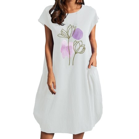 

Long Sleeve Dress for Women Women s Solid Color Short Sleeve Round Neck Dress Printing Dress With Pokets Midi Dress Maternity Dress Sweater Dress for Women