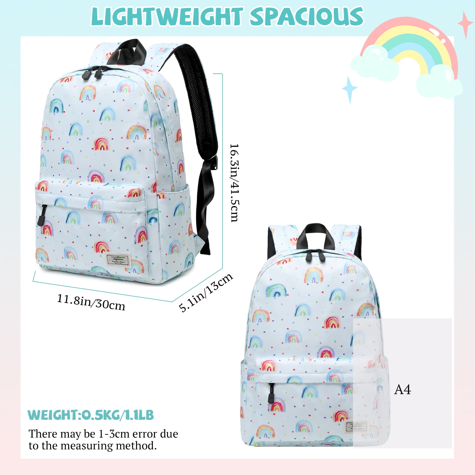 Mygreen Kids' 16" Backpack with Laptop Sleeve for Elementary School, Rainbow Green