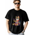thumbnail image 2 of Camisetas de manga corta con diseño de gato y teléfono móvil para hombre, camisetas de cuello redondo, 2 of 8