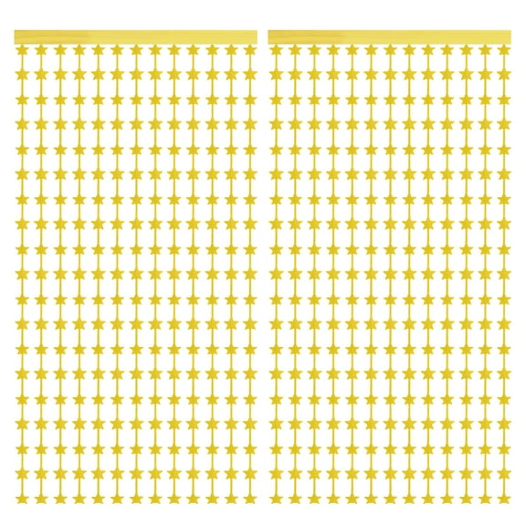 2 Pack Gold Stars Backdrop Gold Curtains 3.3x6.6ft Glitter Star Twinkle Decor Foil Fringe Garland Banner Decorations for New Year Birthday Party Wedding Celebration