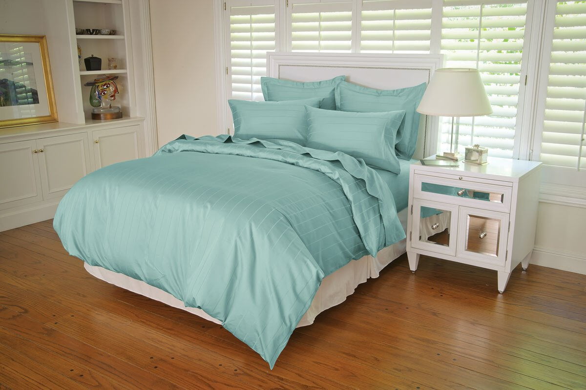 700 Egyptian Cotton Stripe Damask Comforter Cover Set Seafoam / Full