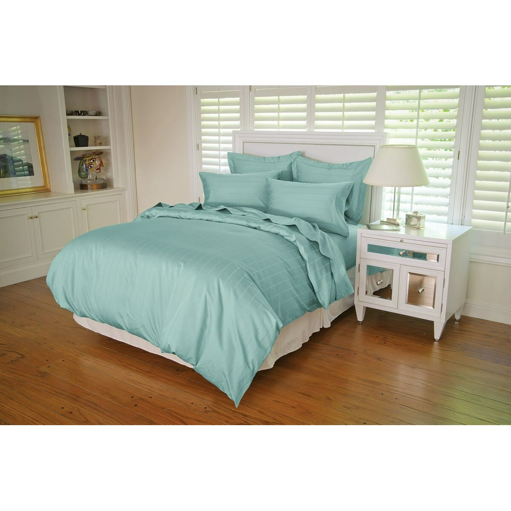 700 Egyptian Cotton Stripe Damask Comforter Cover Set Seafoam / Full
