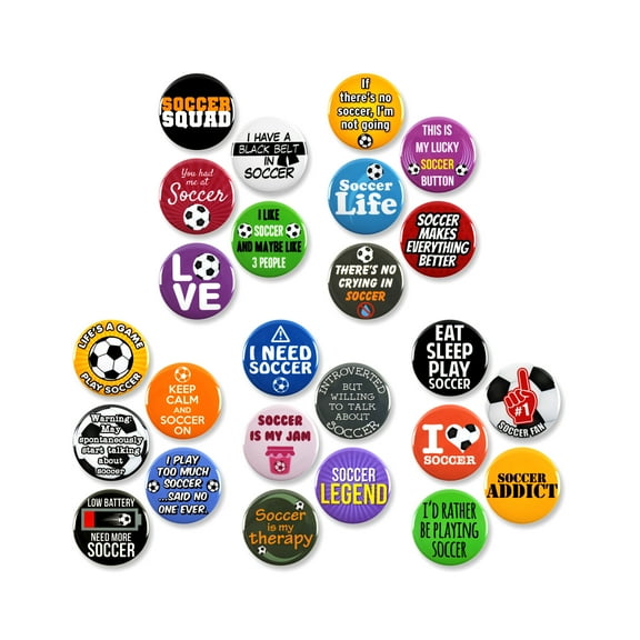 25 Pack - Soccer Fanatic Sports Pinback Buttons - 1.5 Inch