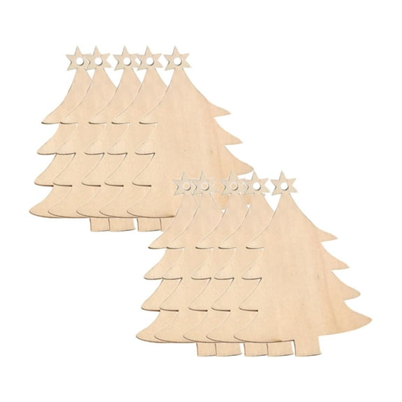 HaoXun 10 Pcs Wooden Christmas Tree Ornaments with Twine - 3.54x2.76 Inch Unfinished Wood Cutouts for DIY Crafting, Holiday Home Decorations Xmas Party Supplies
