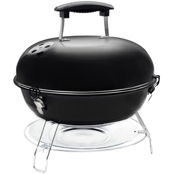 14-Inch Portable Charcoal Grill – Black BBQ Kettle with Cooking Grate, Charcoal Grate & Single Air Vent, Tuck-Away Ash Catcher Compact Grill for Outdoor & Balcony Use, Black$$Garden & Patio
