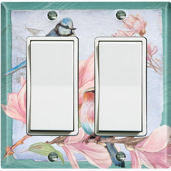 Metal Light Switch Plate Cover Antique Floral Hummingbird Home Sketch FLW098