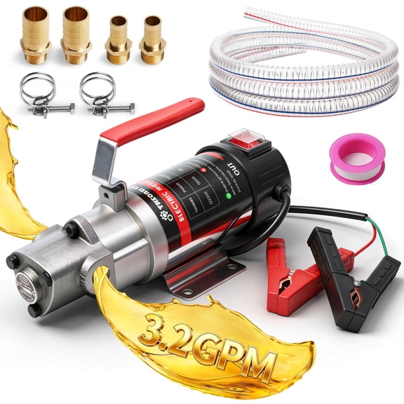 SYHXYSOO 24V Oil Extractor Pump, 3.2GPM Gear Oil Pump, Electric Oil Transfer Pump with 10FT Steel Wire Hosefor Engine Oil, Gear Oil, Trans Fluid Change for Marine Boat Truck Excavators
