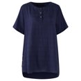 thumbnail image 2 of Camiseta a cuadros Mujer Botón de verano Blusa de manga corta Top suelto, Azul, M Jumpingount AP001353-08, 2 of 7