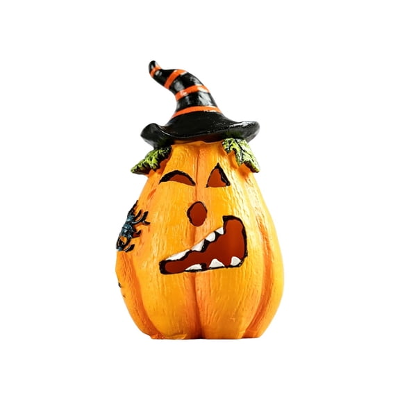 Halloween Pumpkin Witch Hat Resin Figurine Set With Led Light Up Tabletop Decor