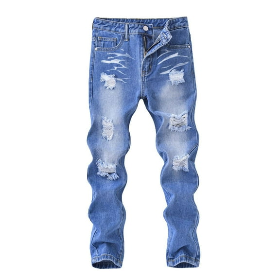 LNWUY Boy's Stretch Comfy Ripped Jeans Skinny Stylish Trendy Distressed Washed Denim Jeans Pants Casual Trousers Blue 7 Years