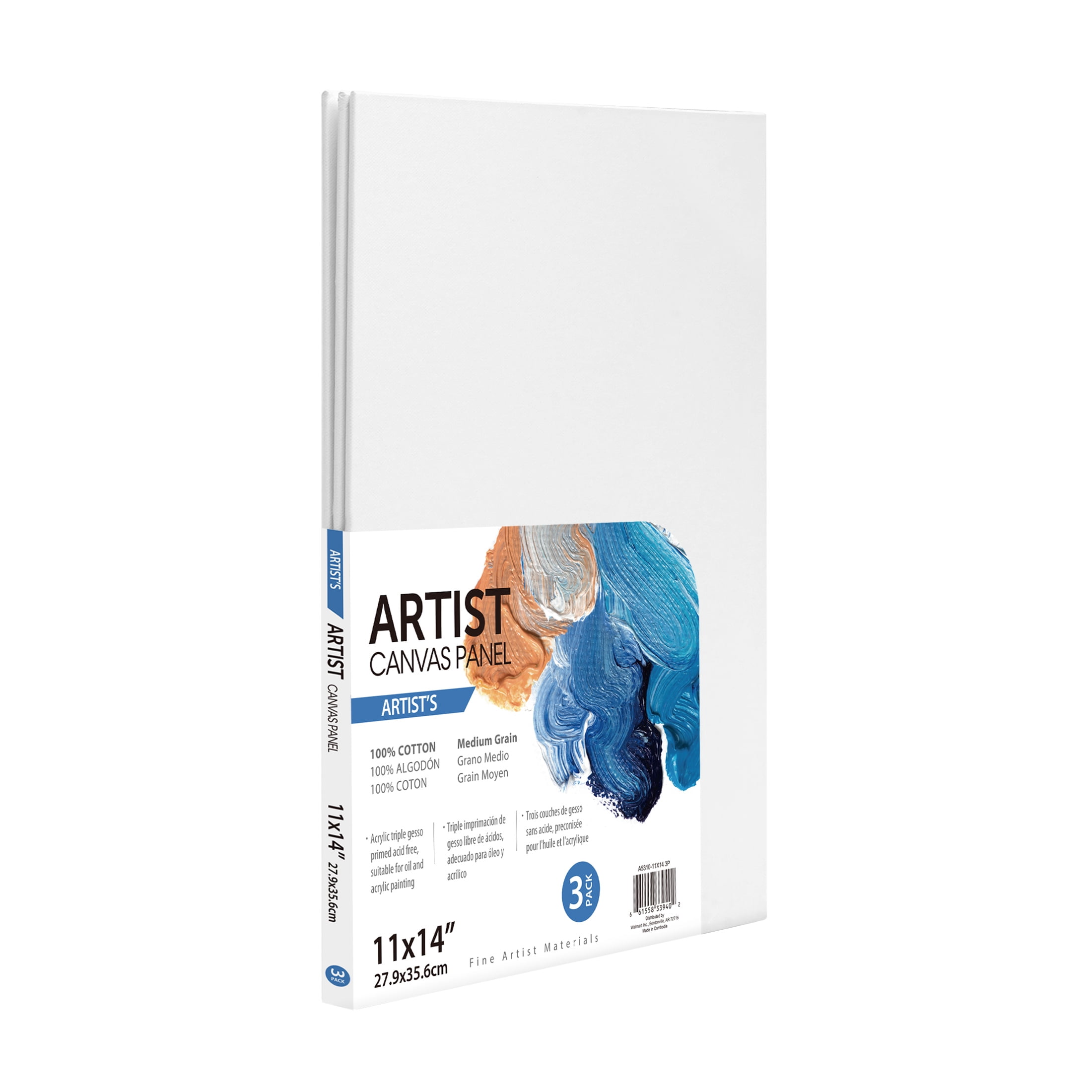 Artist Canvas Panel, 100% Cotton Acid Free White Canvas, 11X14, 3 Pieces  
