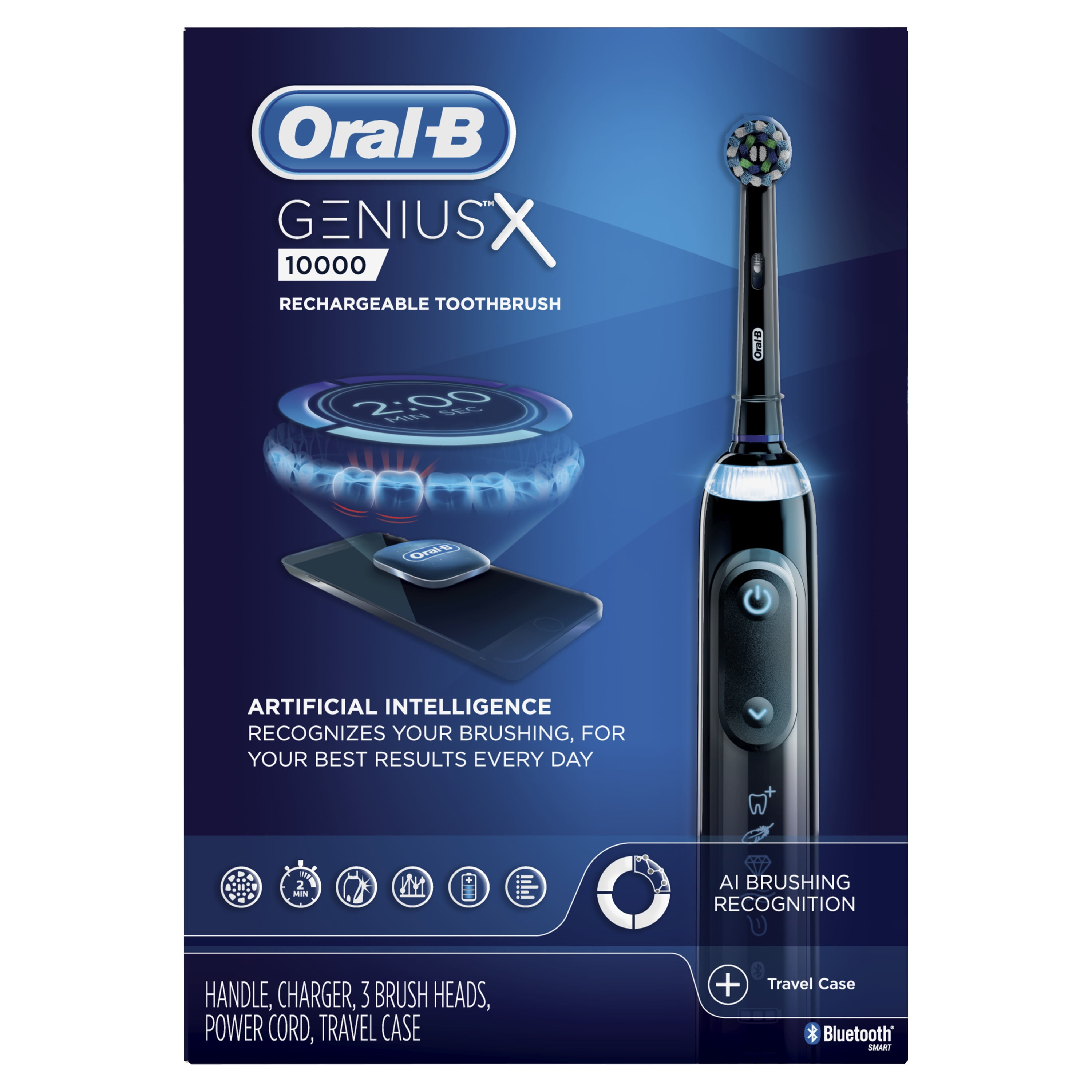 Oral-B Genius X 10000 Rechargeable Electric Toothbrush With Artificial Intelligence, 3 Brush Heads, Walmart.com