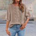 thumbnail image 4 of Women's Floral Embroidered Cotton Linen Shirt Casual Loose 3/4 Sleeve Blouse, 4 of 9