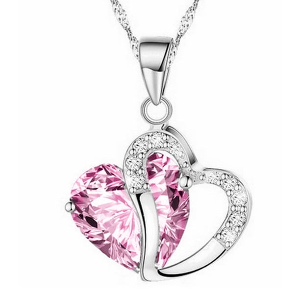 Minnieouse Mujeres Niñas Zircon Corazón Colgante Clavícula Suéteres Collar Aleación Collar Ajustable Decoración Joyería Ropa, zapatos y accesorios Miscelánea circón plateado y rosa