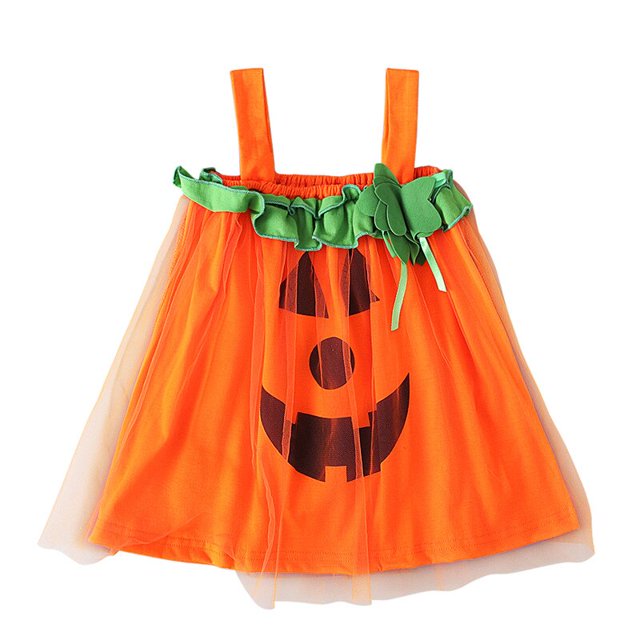 2023 Infant Girls Halloween Cosplay Kids Pumpkin Costume Children Dress Clothing Set Headband Pumpkin Bag