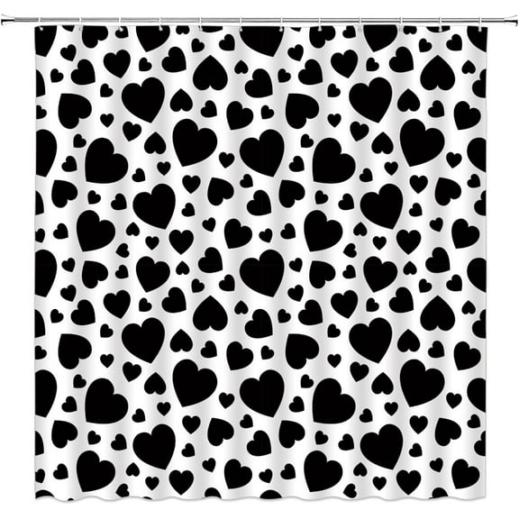 Black White Heart Shower Curtain Valentine''s Day Love Romantic Modern Simple Fabric Bathroom Curtain Set with Hooks(70" WX70 H)
