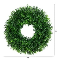 Nearly Natural 18in. Pre-Lit Artificial Boxwood Wreath with 25 Warm White LED Lights