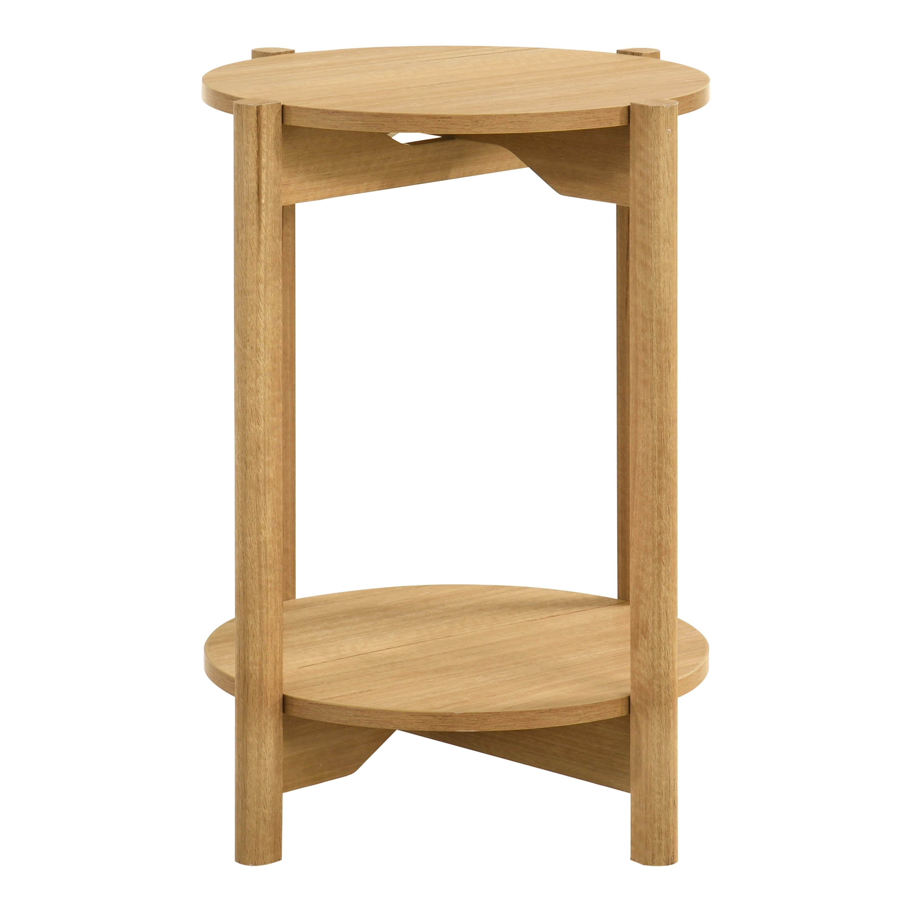 Furniture of America Afra Modern Wood Round End Table with Open Bottom Shelf, Natural