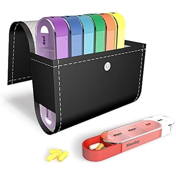 Pill Organizer,Weekly Travel Pill Case Box Medication Reminder Daily AM PM, Day Night 7 Compartments,for 4 Times A Day, 7 Days a