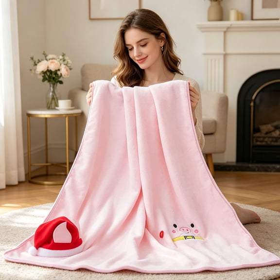 Tuvgenk Christmas Flannel Throw Blanket 50x60 inch Soft Plush Cozy Holiday Reindeer Gift for Couch Bed Pink