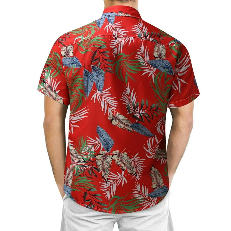Hemlock Red Mens Shirts Mens Spring Summer Casual Hawaiian Beach Tropical Buttonup Printed Short Sleeve Shirt, Men's, Size: Large