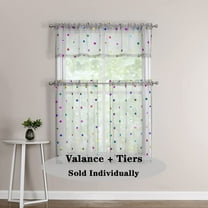 Bazaahm Kitchen Sheer Metallic Curtains 28"L x 24"W Grey Polka Dots Printed Pattern Window Tiers for Bathroom, Rod Pocket, 2pcs
