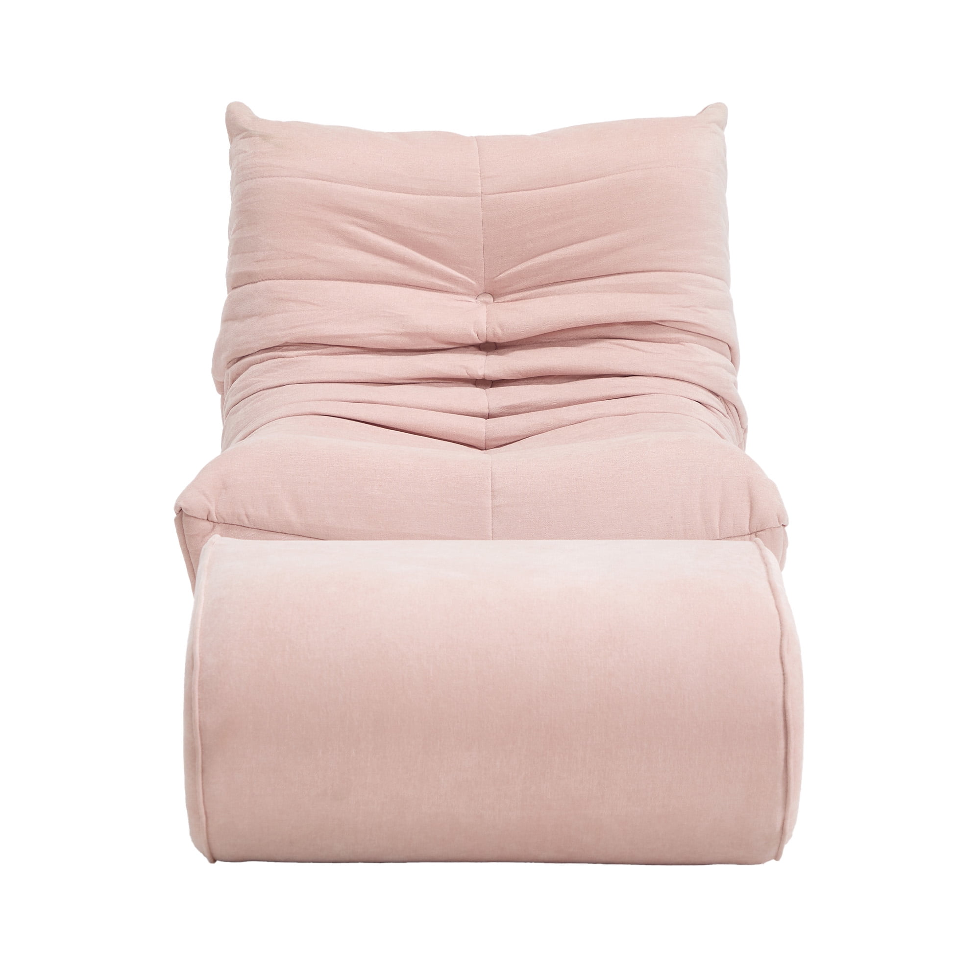MOONMISS Chenille Fabric Chaise Lounge Chair with Ottoman, Ergonomic Lazy Sofa for Adults, Soft Cloud Couch for Living Room, Bedroom, Pink