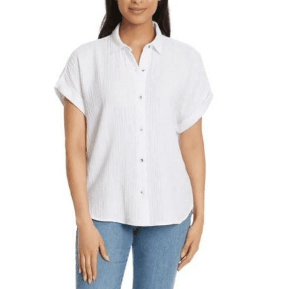Jessica Simpson Womens Top White Short Cap Sleeve Gauze Relaxed Fit High-Low Hem Medium