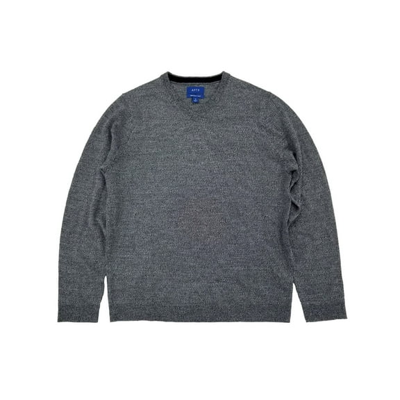 Mens Gray Marl Soft Merino Long Sleeve V-Neck Sweater Medium