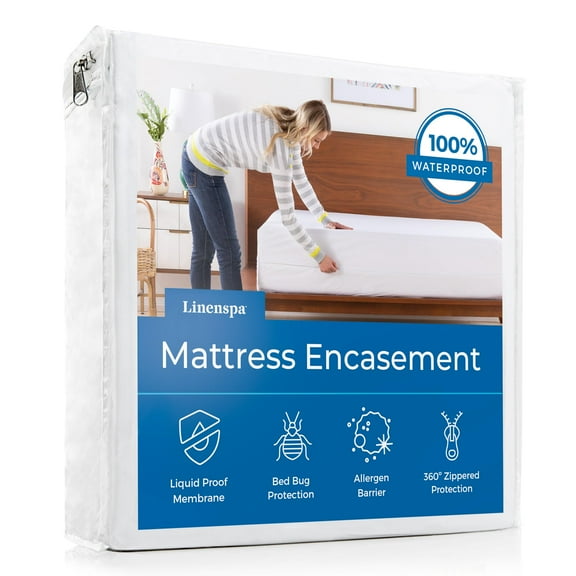 Premium Zippered Mattress Encasement Queen, Waterproof Bed Bug Proof Protector, Flexible Fit for 12 Inch Mattress, Machine Washable, White