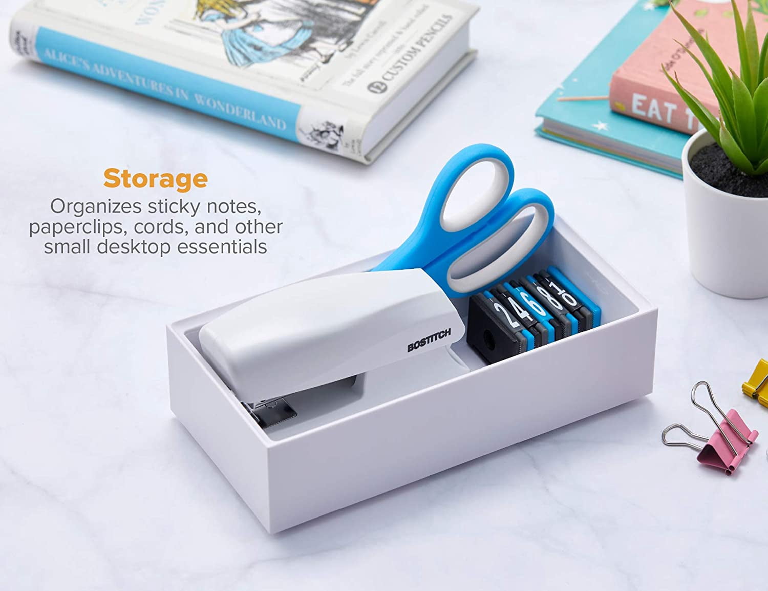 Office Konnect Desk Organizer Accessory Tray, Wide, Stacks for Desktop Storage, White