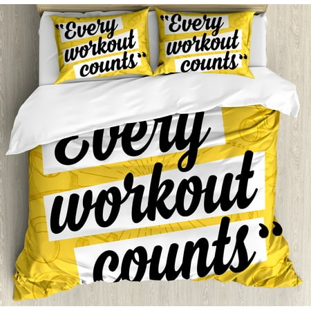 Fitness Duvet Cover Set Every Workout Counts Phrase In Quotation