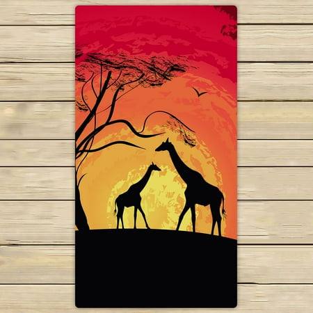Safari Bath Towels YKCG African Safari Animal Tree of Life Sunset Giraffe Hand Towel Beach Towels Bath Shower Towel Bath Wrap For Home Outdoor Travel Use 30x56 inches ()