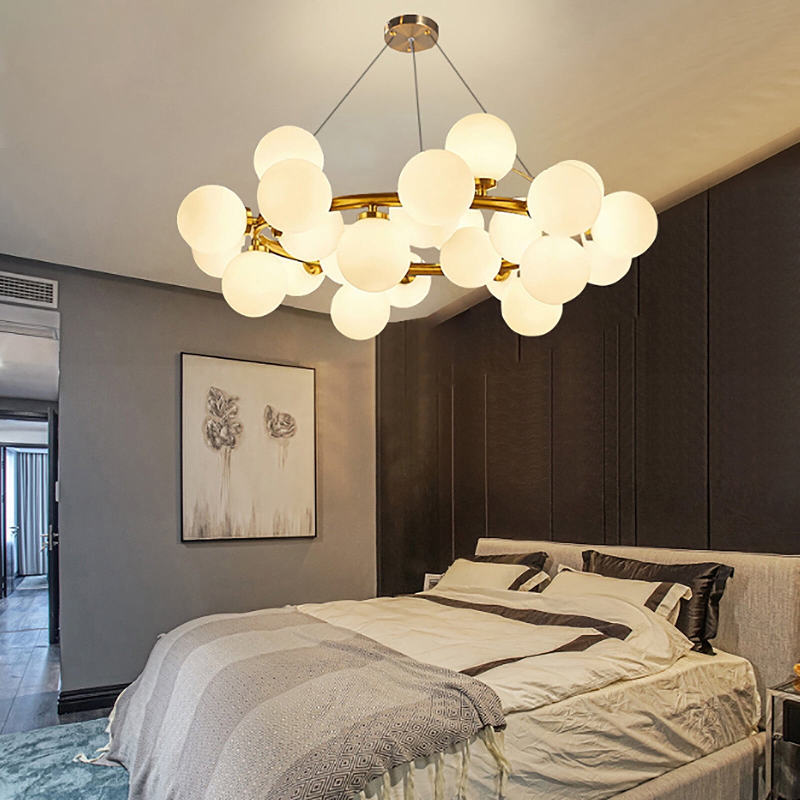 Decorative Milky White Chandelier, Ceiling Mount Pendant Light Fixture for Lobby, Restaurant 110V