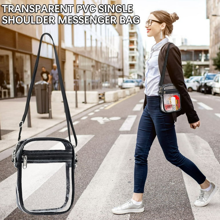 KKXIU Clear Crossbody Bag for Women Stadium Approved Vegan Leather Concert Shoulder Sports See-Through Purse