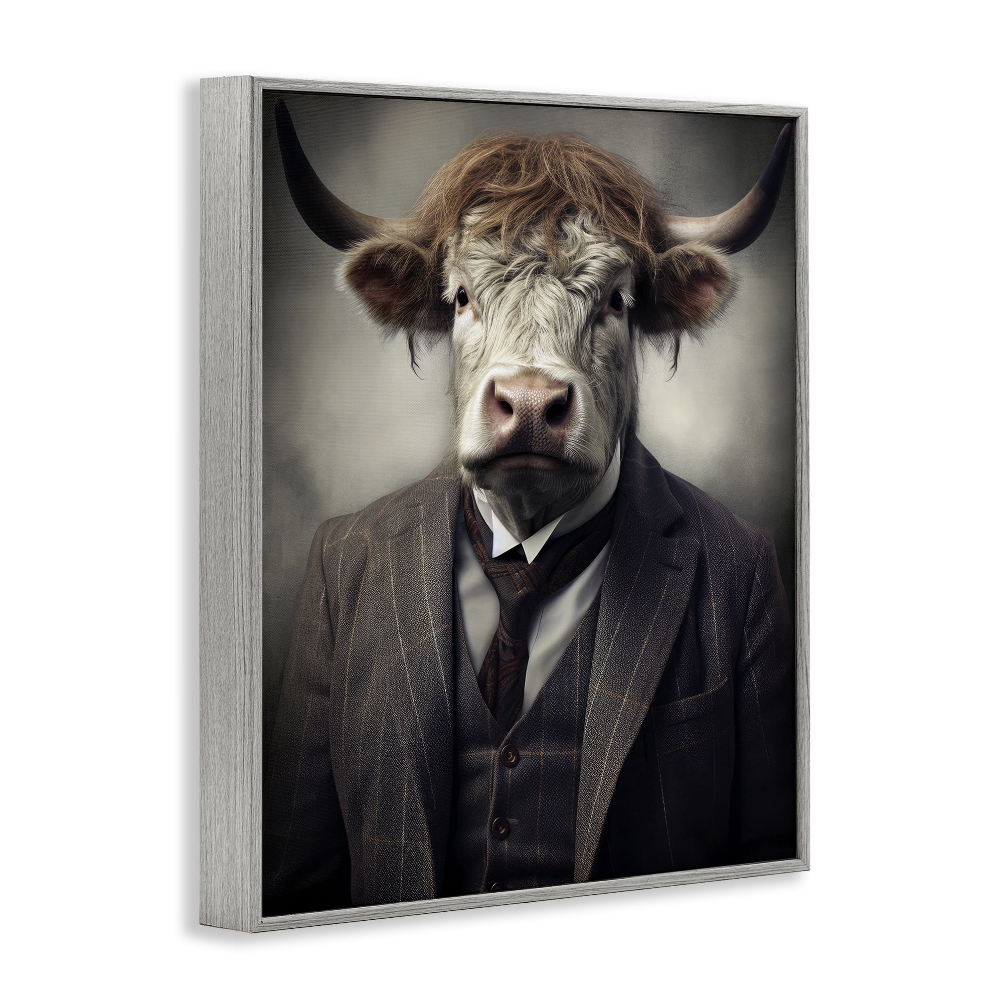 Stupell Industries Sophisticated Bull Portrait Gray Framed Giclee Art, design by Ray Powers