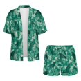 thumbnail image 4 of FKEKYI Camo Green Wolf Print 2 Piece Short Set for Women Summer Outfits Beachwear Open Front Top Shirt & Shorts Casual Loungewear Breathable Resort Wear, L, 4 of 7