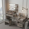 thumbnail image 3 of Ktaxon Makeup Vanity with 9 Drawers&USB Charging Station, Vanity Desk with 3 Color Light, Vanity Table Set w/ 9 Drawer Dresser, Gray, 3 of 10